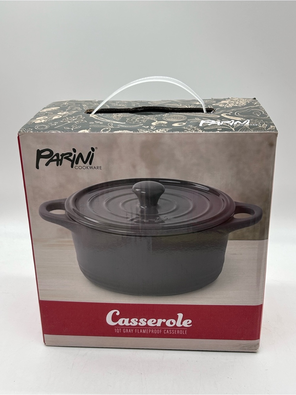 NEW Parini 1 Quart Gray Round Flameproof Casserole with Lid NIB